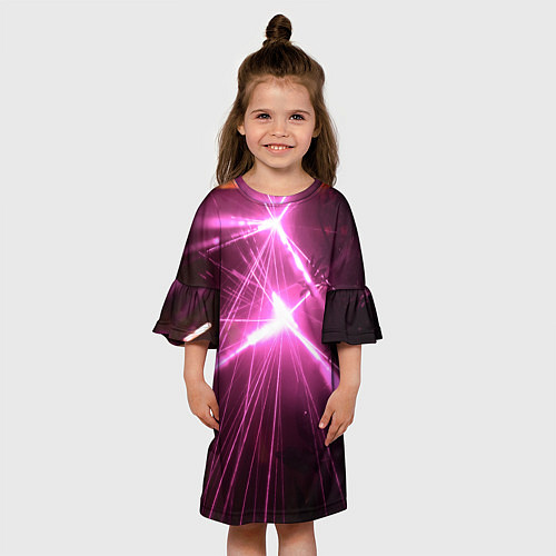 Детское платье Неоновые лазеры во тьме - Розовый / 3D-принт – фото 3