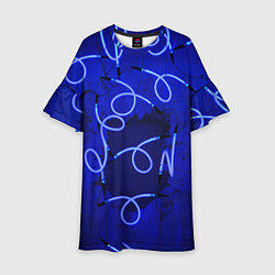 Платье клеш для девочки Неоновые закрученные фонари - Синий, цвет: 3D-принт