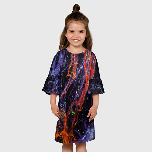 Детское платье Неоновые краски во тьме - Оранжевый и фиолетовый / 3D-принт – фото 3