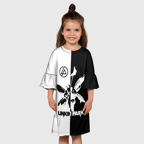Детское платье Linkin Park логотип черно-белый / 3D-принт – фото 3
