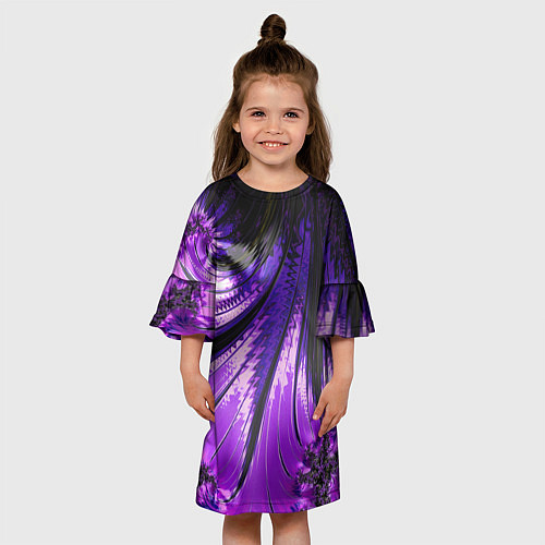 Детское платье Неоновый фрактал черный с фиолетовым Абстракция / 3D-принт – фото 3