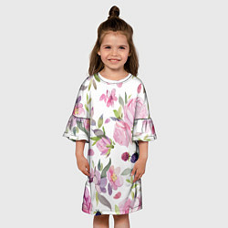 Платье клеш для девочки Летний красочный паттерн из цветков розы и ягод еж, цвет: 3D-принт — фото 2