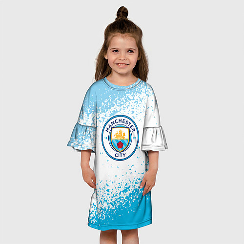 Детское платье Manchester голубые брызги на белом фоне / 3D-принт – фото 3