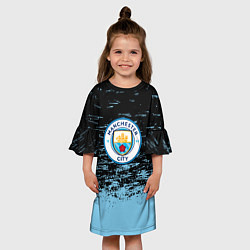 Платье клеш для девочки Манчестер сити голубые брызги на черном фоне, цвет: 3D-принт — фото 2