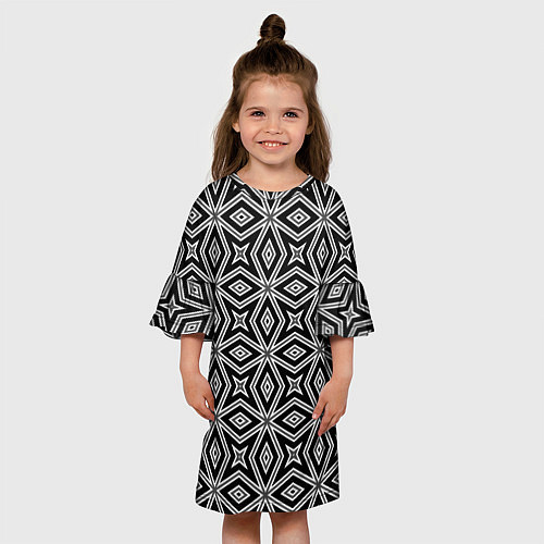 Детское платье Черно-белый узор геометрический ромбы / 3D-принт – фото 3
