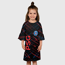 Платье клеш для девочки Psg красные синие чёрточки, цвет: 3D-принт — фото 2