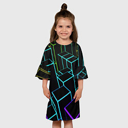 Платье клеш для девочки Неоновый эквалайзер, цвет: 3D-принт — фото 2