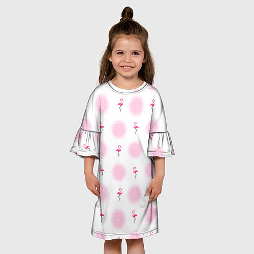 Детское платье Фламинго и круги на белом фоне / 3D-принт – фото 3