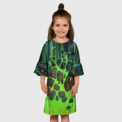 Платье клеш для девочки Неоновый песок и камни - Зелёный, цвет: 3D-принт — фото 2