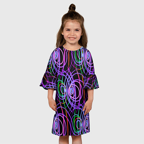 Детское платье Неоновые круги и линии - Фиолетовый / 3D-принт – фото 3