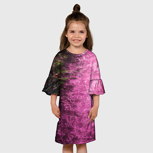 Детское платье Неоновые волны на воде - Розовый / 3D-принт – фото 3