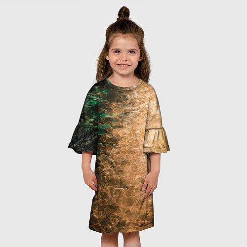 Детское платье Неоновые волны на воде - Оранжевый / 3D-принт – фото 3