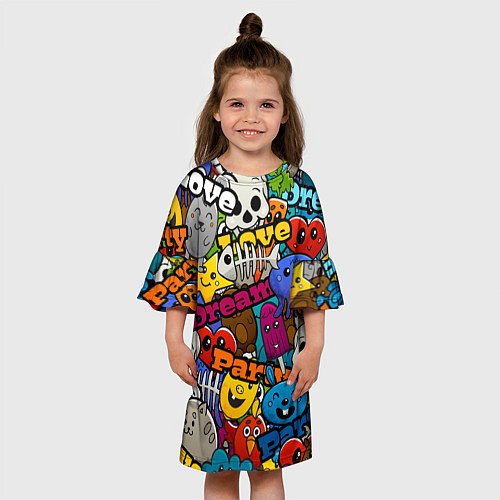 Детское платье Красочный паттерн из мультяшных героев / 3D-принт – фото 3