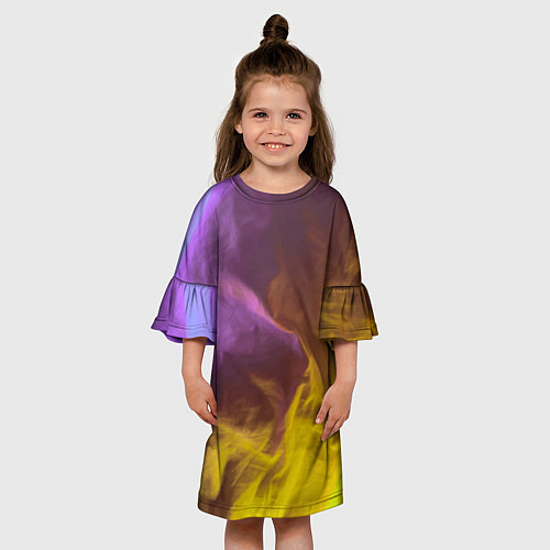 Детское платье Неоновые фонари на шёлковой поверхности - Фиолетов / 3D-принт – фото 3