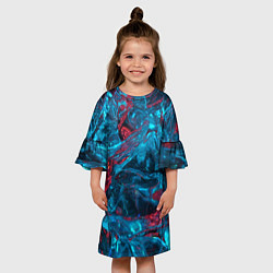 Платье клеш для девочки Неоновые куски льда - Голубой и красный, цвет: 3D-принт — фото 2