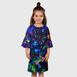 Платье клеш для девочки Неоновые мазки красок - Синий, цвет: 3D-принт — фото 2