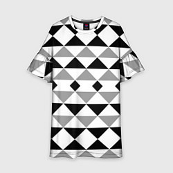 Платье клеш для девочки Черно-белый геометрический узор треугольники, цвет: 3D-принт