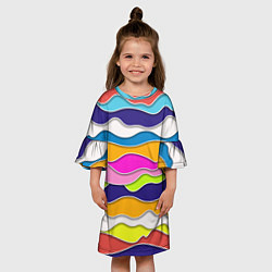 Платье клеш для девочки Разноцветные волны Летний паттерн, цвет: 3D-принт — фото 2