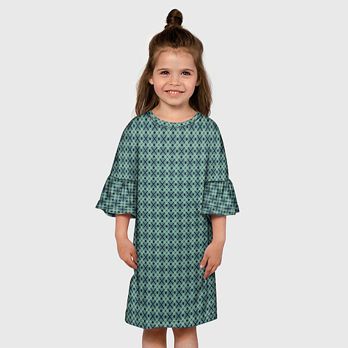 Детское платье Мелкий бирюзовый клетчатый узор / 3D-принт – фото 3