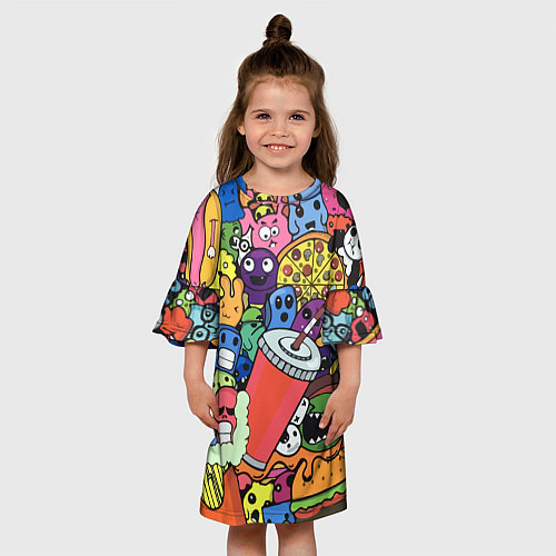 Детское платье Fast food pattern Pop art Fashion trend / 3D-принт – фото 3
