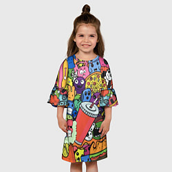 Платье клеш для девочки Fast food pattern Pop art Fashion trend, цвет: 3D-принт — фото 2