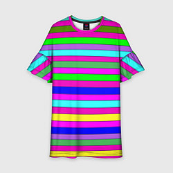 Платье клеш для девочки Multicolored neon bright stripes, цвет: 3D-принт
