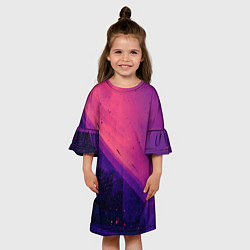 Платье клеш для девочки Неоновая пыль и лучи - Тёмно-розовый, цвет: 3D-принт — фото 2