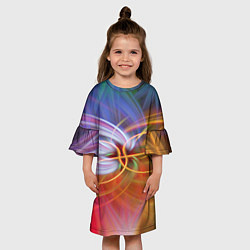 Платье клеш для девочки Неоновое множество линий в абстракции - Оранжевый, цвет: 3D-принт — фото 2