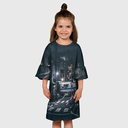 Детское платье Ночная улица города - Белый / 3D-принт – фото 3