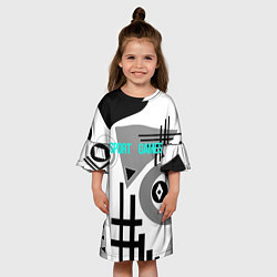 Платье клеш для девочки SPORT GAMES черно-белый абстрактный узор, цвет: 3D-принт — фото 2