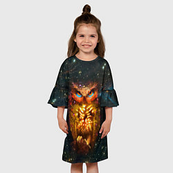 Платье клеш для девочки Космический взгляд совы, цвет: 3D-принт — фото 2