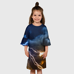 Платье клеш для девочки Разряд молнии в грозовом небе, цвет: 3D-принт — фото 2