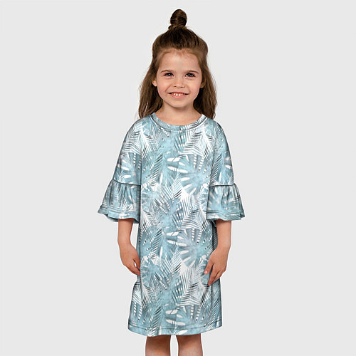 Детское платье Голубые листья пальмы на белом / 3D-принт – фото 3