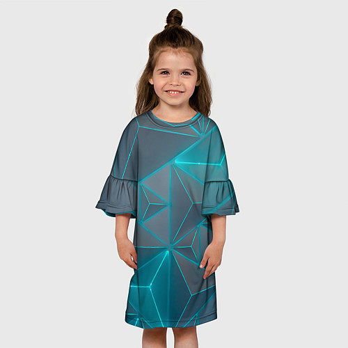 Детское платье Неоновая киберпанк броня - Светло-синий / 3D-принт – фото 3