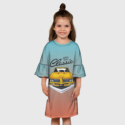 Детское платье Желтая классическая машина retro / 3D-принт – фото 3