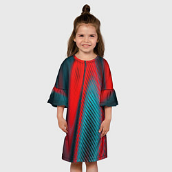 Платье клеш для девочки Абстрактная неоновая наноброня - Красный, цвет: 3D-принт — фото 2