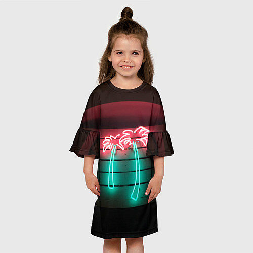 Детское платье Неоновые пальмы на доске - Зелёный / 3D-принт – фото 3