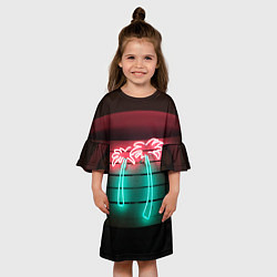 Платье клеш для девочки Неоновые пальмы на доске - Зелёный, цвет: 3D-принт — фото 2