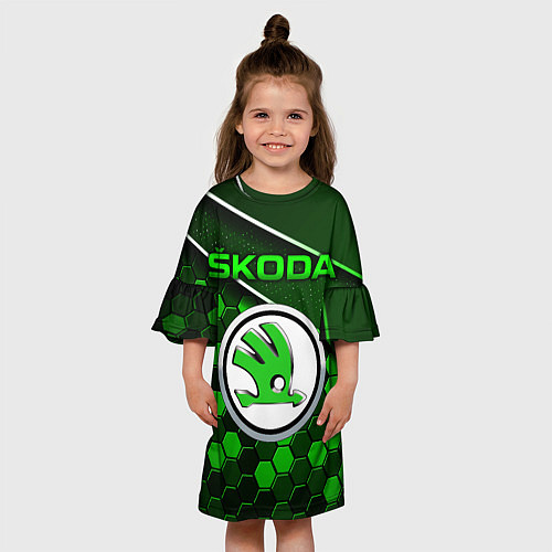 Детское платье ШКОДА - Зеленая техно броня / 3D-принт – фото 3