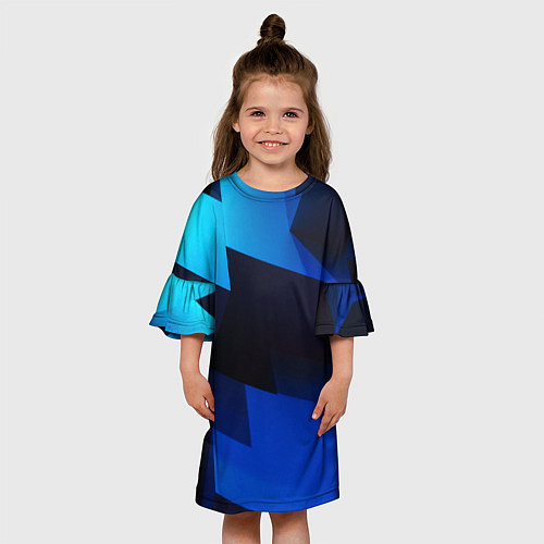 Детское платье Абстрактные геометрические объёмные фигуры - Синий / 3D-принт – фото 3