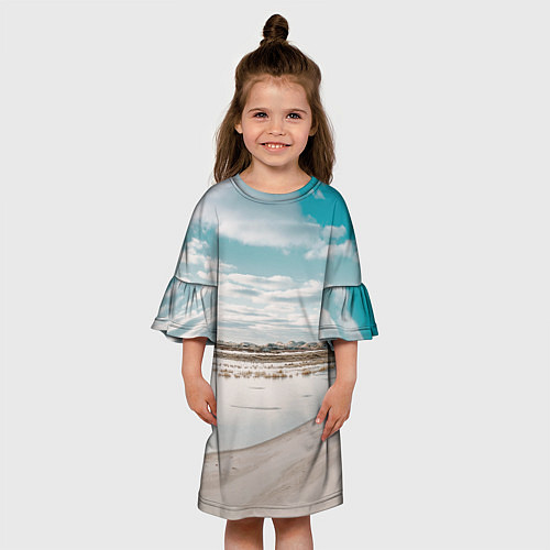 Детское платье Песочный пляж и водоём - Белый / 3D-принт – фото 3