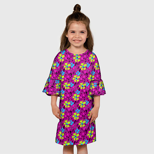 Детское платье Цветочный узор на малиновом фоне / 3D-принт – фото 3