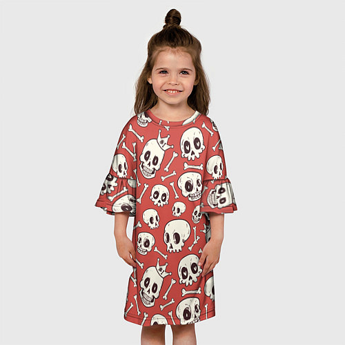 Детское платье Черепа на красном фоне / 3D-принт – фото 3