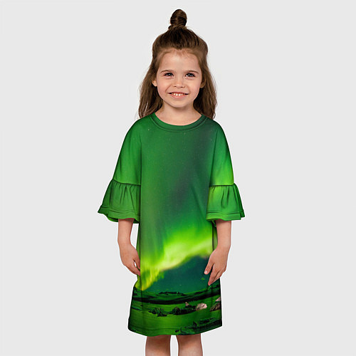 Детское платье Абстрактное полярное сияние - Зелёный / 3D-принт – фото 3