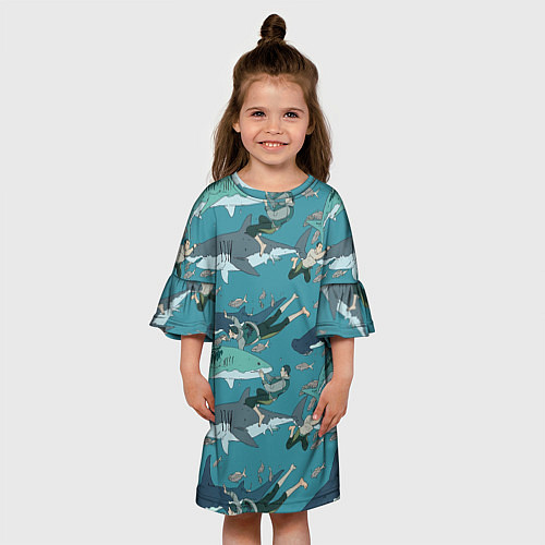 Детское платье Ныряльщики и акулы - паттерн / 3D-принт – фото 3