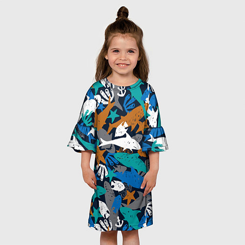 Детское платье Акула и другие обитатели океана / 3D-принт – фото 3