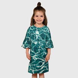 Платье клеш для девочки Абстрактные волны в воде - Тёмно-зелёный, цвет: 3D-принт — фото 2