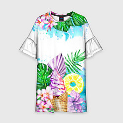 Платье клеш для девочки Тропический рай и мороженое, цвет: 3D-принт