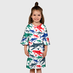 Платье клеш для девочки Стая разноцветных акул - паттерн, цвет: 3D-принт — фото 2