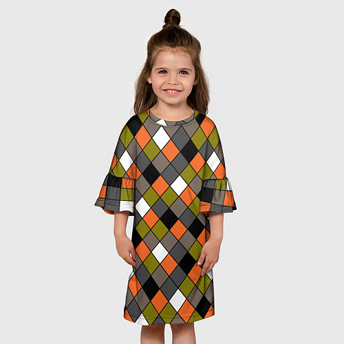 Детское платье Геометрический узор в коричнево-оливковых тонах / 3D-принт – фото 3